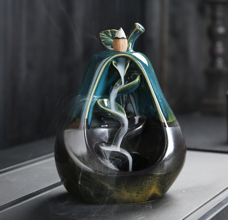 Mythic Blue Fruit Apple Pear Shape Backflow Porcelain Incense Burner
