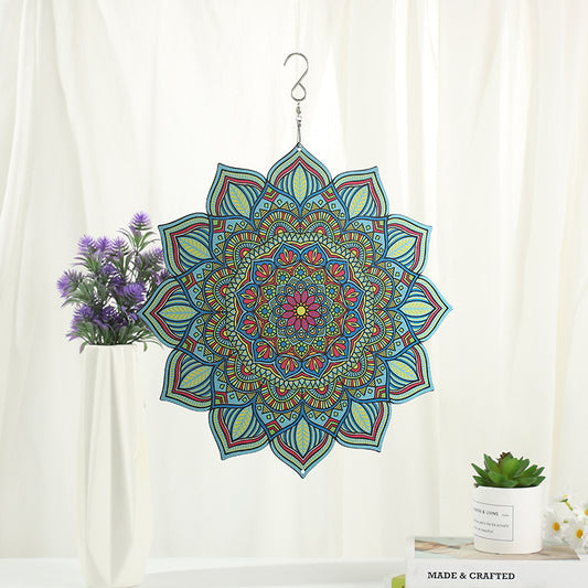 Green Mandala Wind Spinner Floral Shape Hanging Refective Garden Spinner