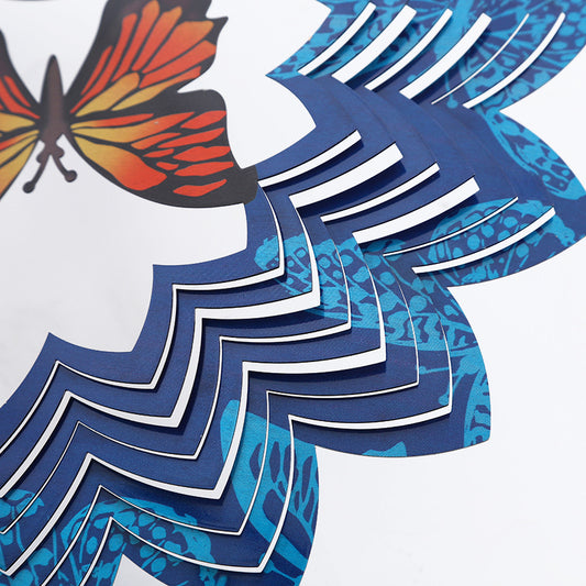 Colorful Butterfly Blue Triangle Circle Framed Hanging Reflective Wind Spinner