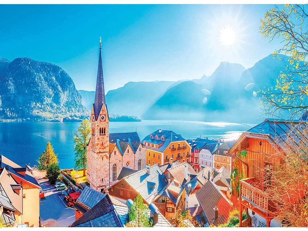 Hallstatt Village at Sunrise Lakeside 1000 Pieces Jigsaw Puzzle