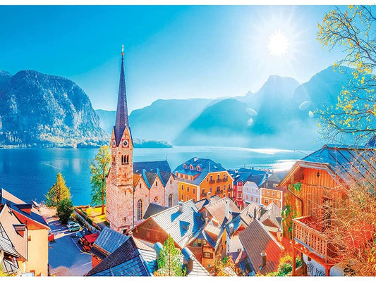 Hallstatt Village at Sunrise Lakeside 1000 Pieces Jigsaw Puzzle