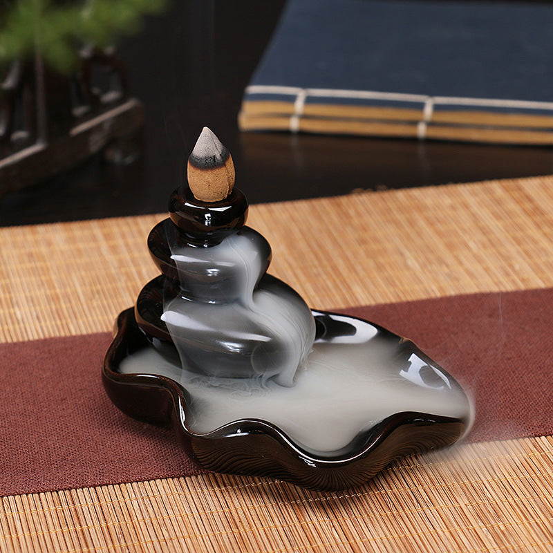 Black Porcelain Small Mountain of Smoke Backflow Incense Burner