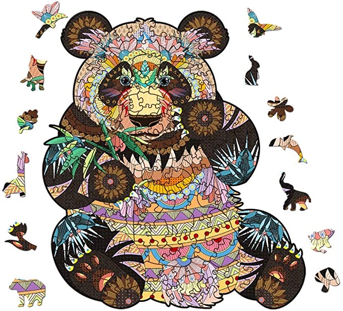 Colorful Panda Bear Animal Shaped Jigsaw Puzzle Wooden Irregular Pieces