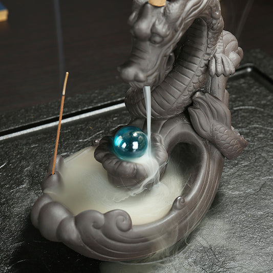 Cool Black Dragon Holding Gem Backflow Incense Burner