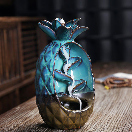 Turquoise Gradient Ceramic Pineapple Backflow Incense Burner