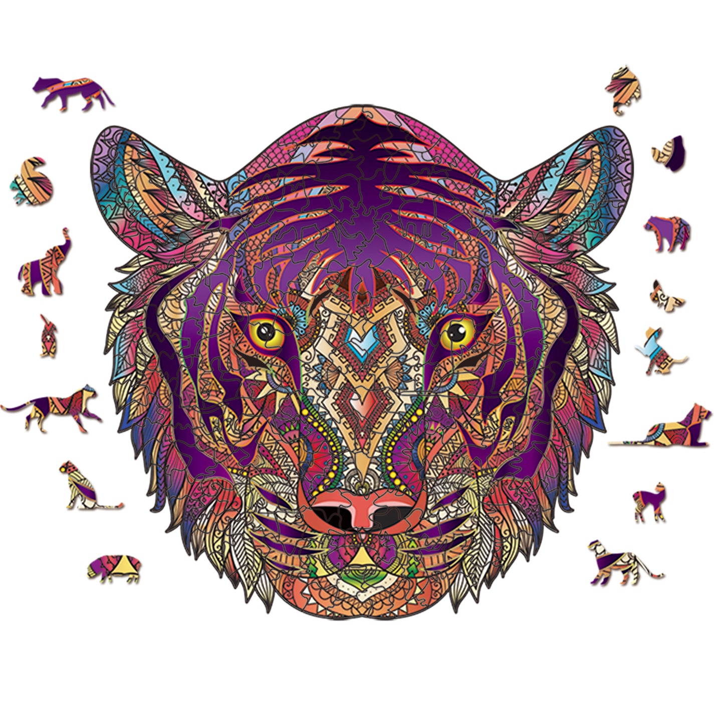 Tribal Tiger Head Jigsaw Puzzles - Unique Shaped Wooden Puzzles