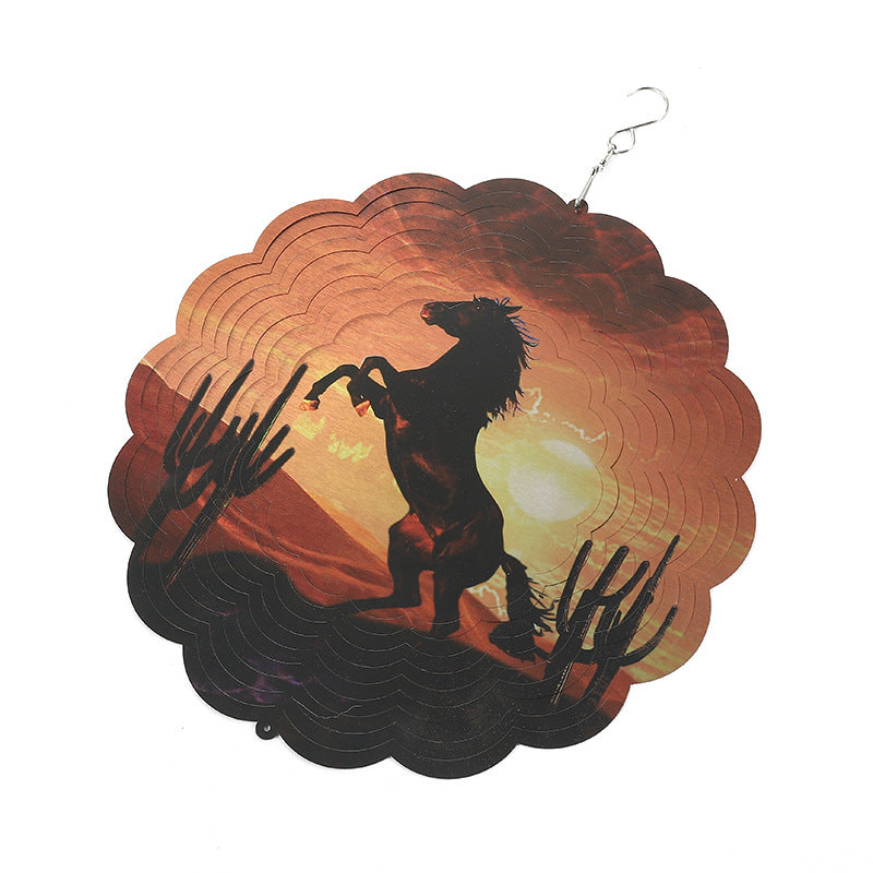 Hanging Horse Wind Spinner Flower Shaped Sunset Horse Animal Reflective Garden Spinners