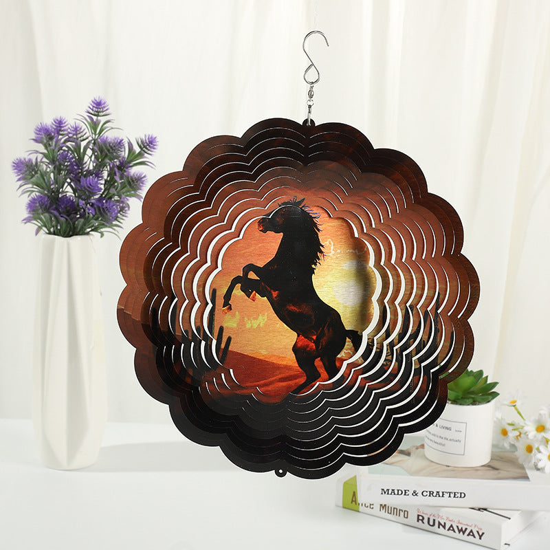 Hanging Horse Wind Spinner Flower Shaped Sunset Horse Animal Reflective Garden Spinners