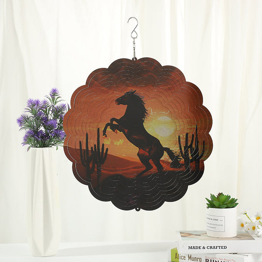 Hanging Horse Wind Spinner Flower Shaped Sunset Horse Animal Reflective Garden Spinners