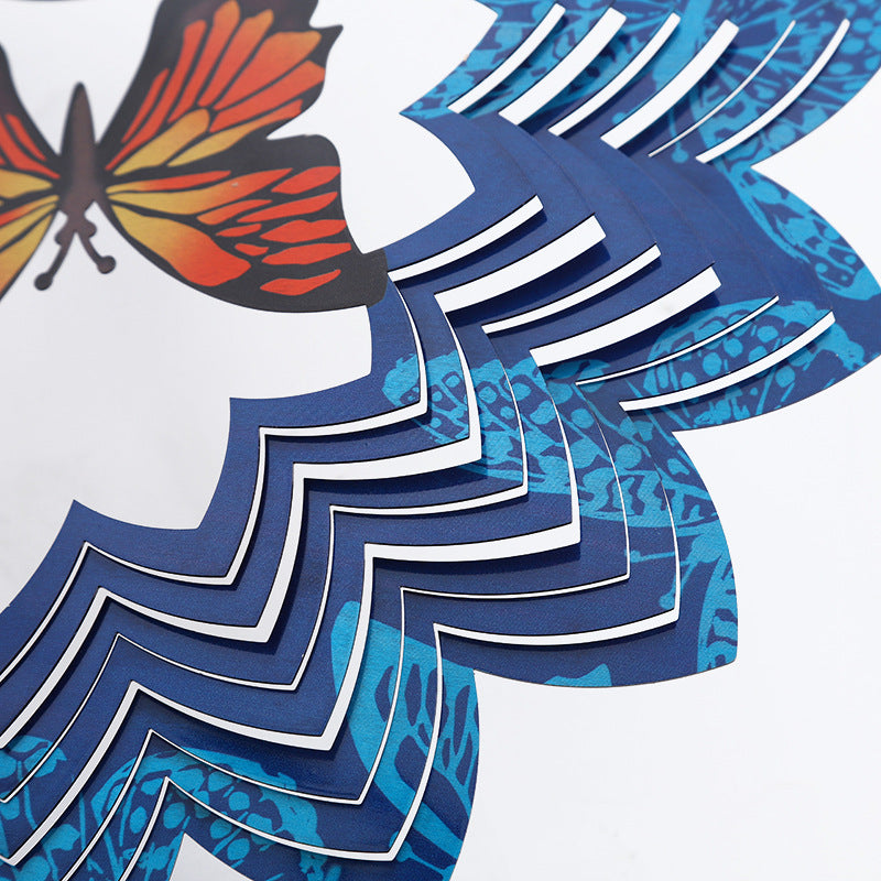 Colorful Butterfly Blue Triangle Circle Framed Hanging Reflective Wind Spinner
