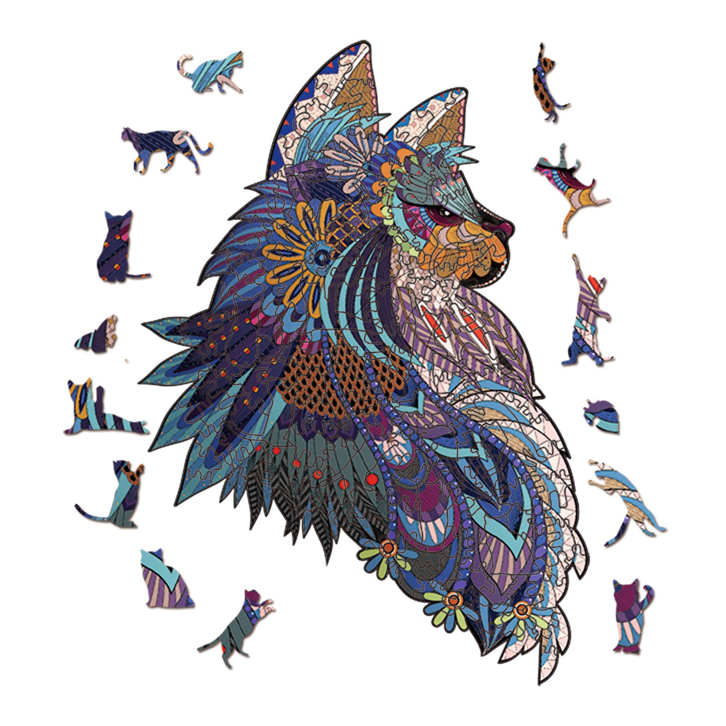 Mysterious Cat Back Jigsaw Puzzles - Unique Shaped Wooden Puzzles