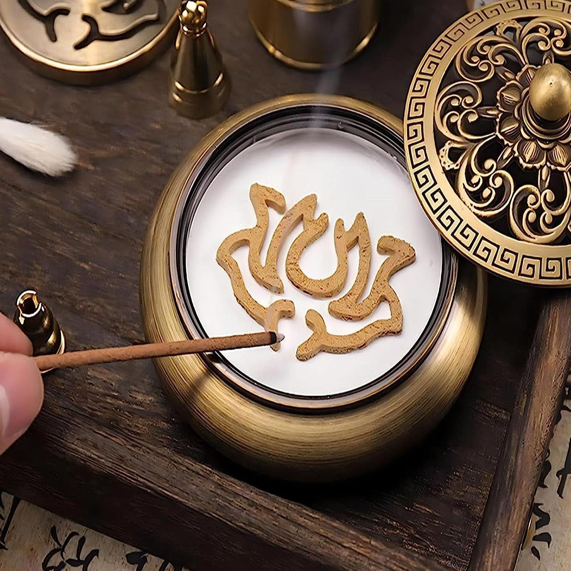 Agarwood Chinese Brass Incense Burner Set Powder Making Kit