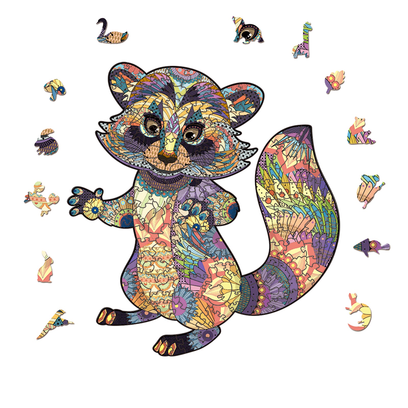 Unique Lifelike Beautiful Raccoon 3D Wooden Shape Colorful Jigsaw Puzzzle