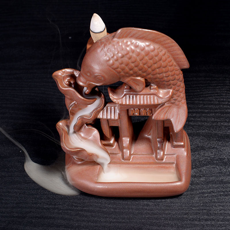 Chinese Fish Art Jumping Carp Backflow Incense Burner