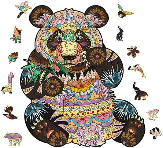 Colorful Panda Bear Animal Shaped Jigsaw Puzzle Wooden Irregular Pieces