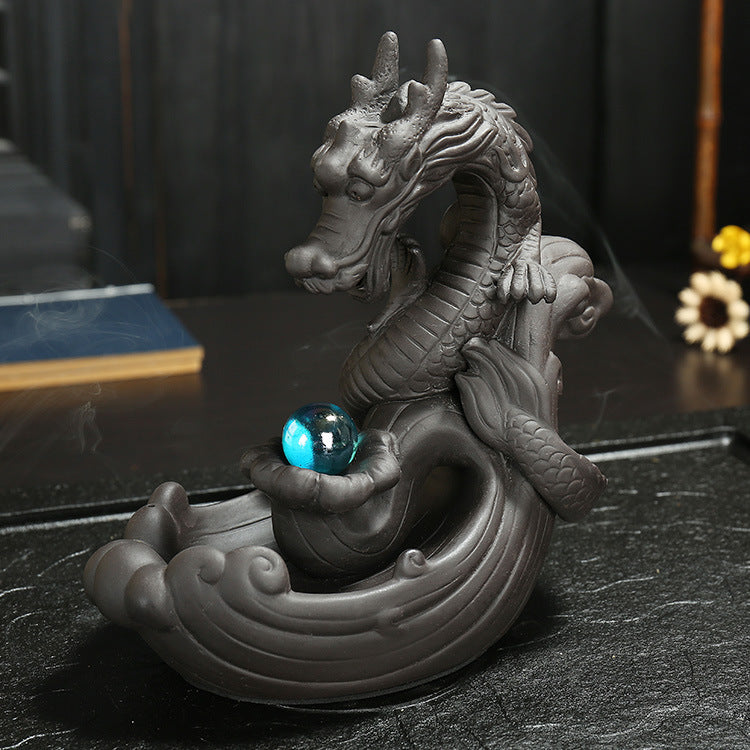 Cool Black Dragon Holding Gem Backflow Incense Burner