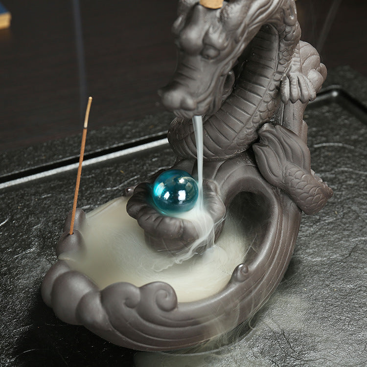 Cool Black Dragon Holding Gem Backflow Incense Burner