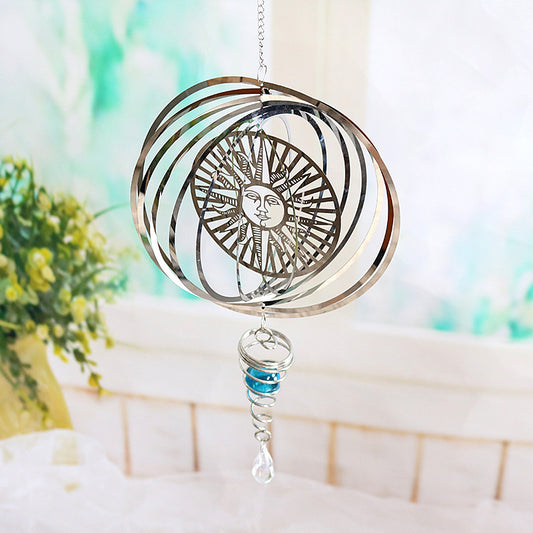 Tarot Sun And Moon Wind Spinner Hanging Spiral Reflective Garden Spinner