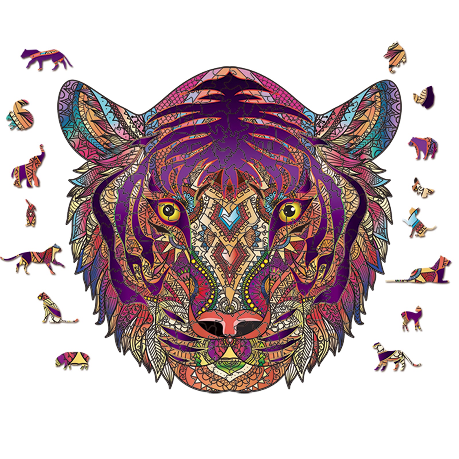 Tribal Tiger Head Jigsaw Puzzles - Unique Shaped Wooden Puzzles